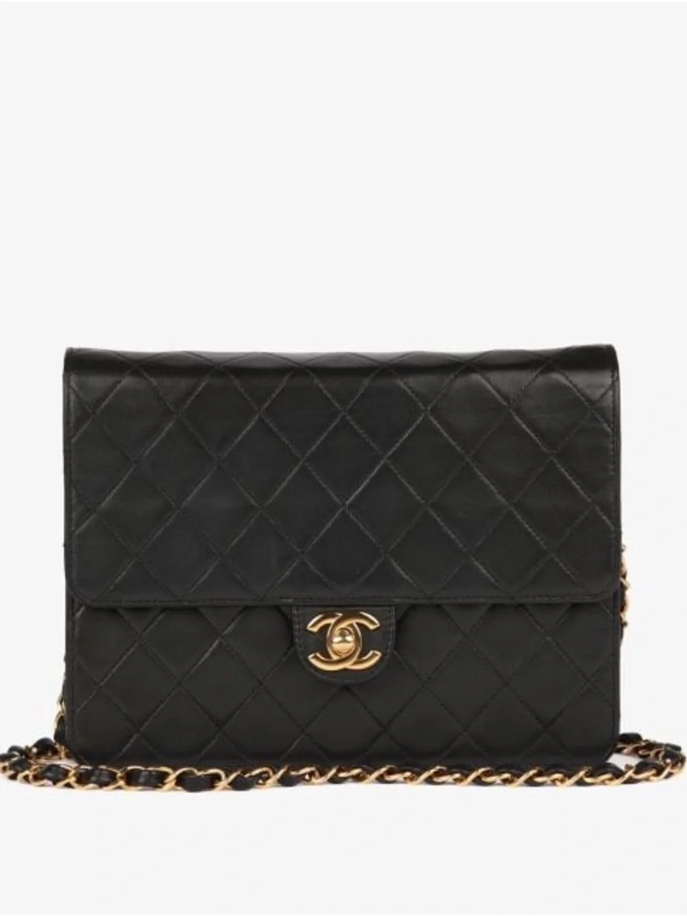 Authentic CHANEL Classic mini single flap black lambskin shoulder bag
